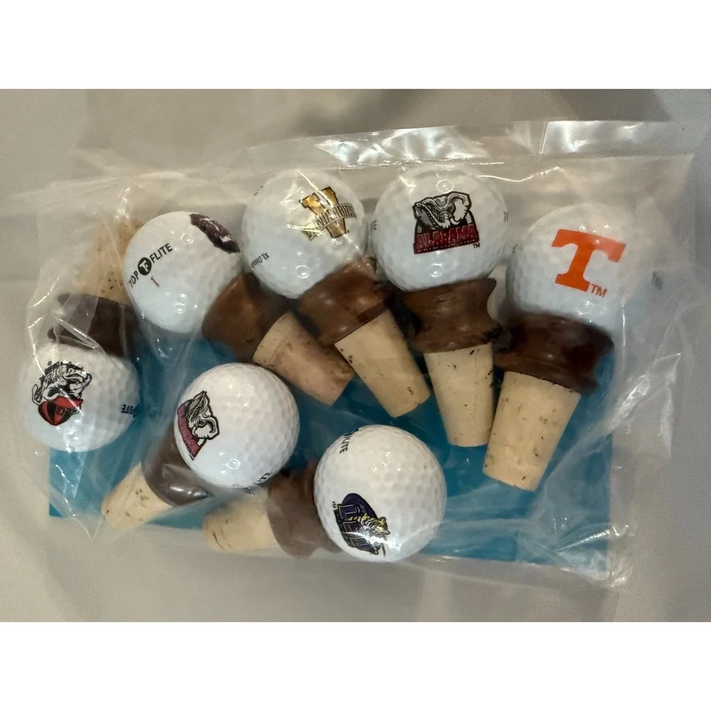 NCAA Top Flite Golf Ball Wine Bottle Stoppers College Vols Vandy Bama Bulldogs